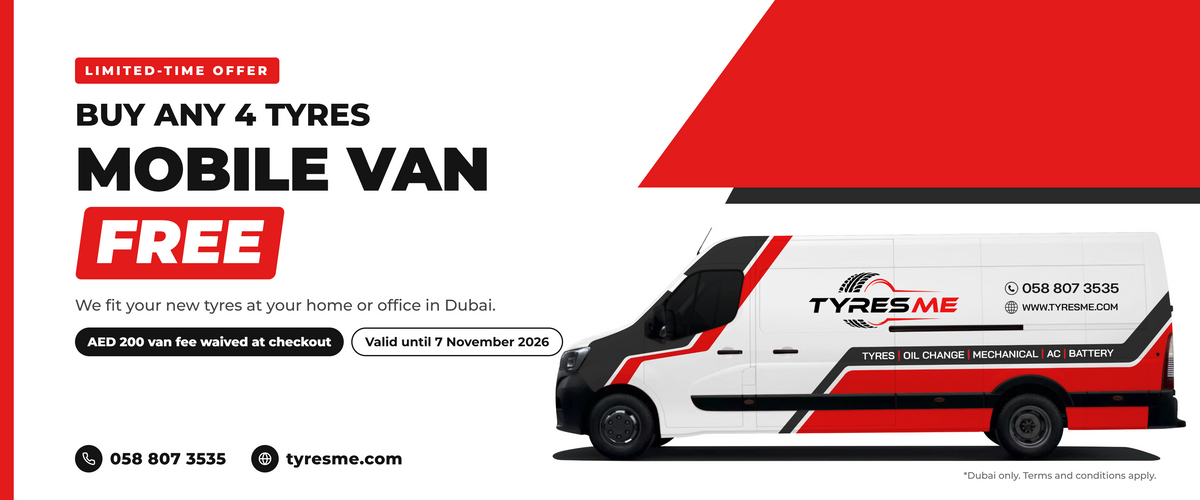 Buy any 4 tyres and get the Mobile Van fitting free – AED 200 van fee waived at checkout, valid until 7 November 2026